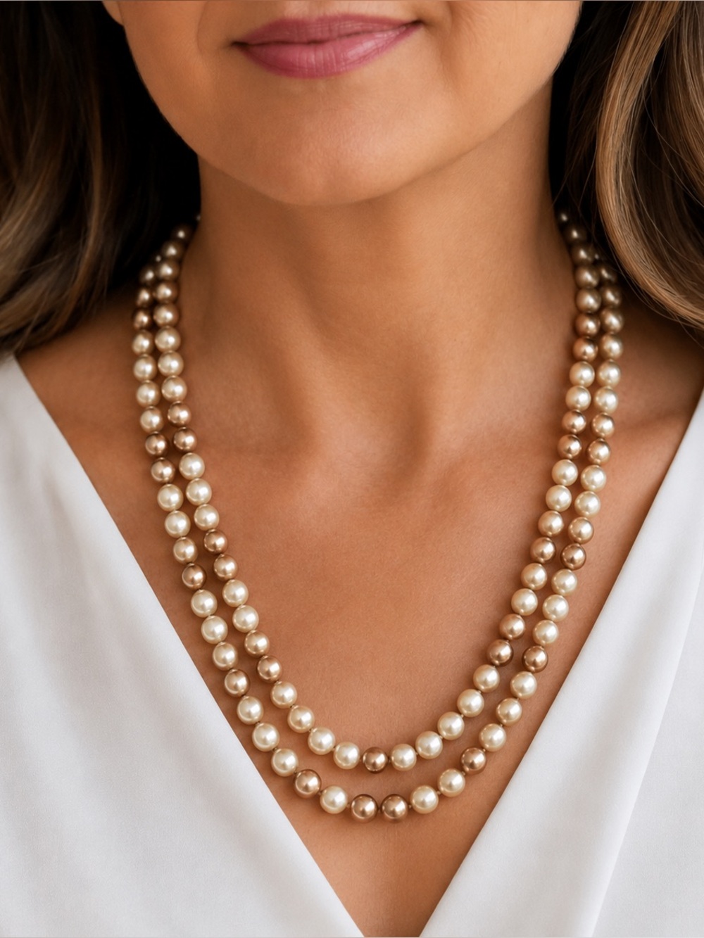 Elegant Vintage Faux 7mm Pearl Necklace Set in White/Brown 60 Inches VERSATILE 🔥